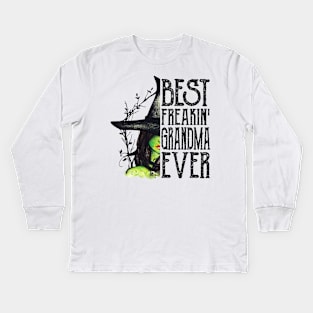 Best Freakin' Grandma Ever Witch Halloween Gift Shirt Kids Long Sleeve T-Shirt